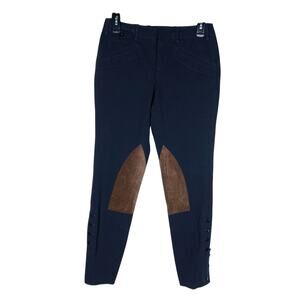 Ralph Lauren Sport Equestrian Pants 4 Navy Blue Suede Panel Preppy Chic